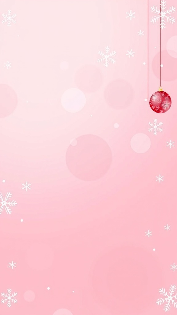 Pink Christmas wishlist PowerPoint background with snowflakes and ornaments.